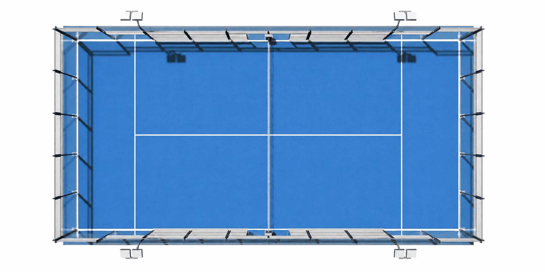 Draufsicht auf einen blauen Padel-Court